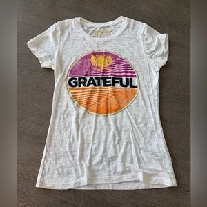 Spiritual Gangster White Tee with Gold Logo “Grateful” short sleeved tee size S